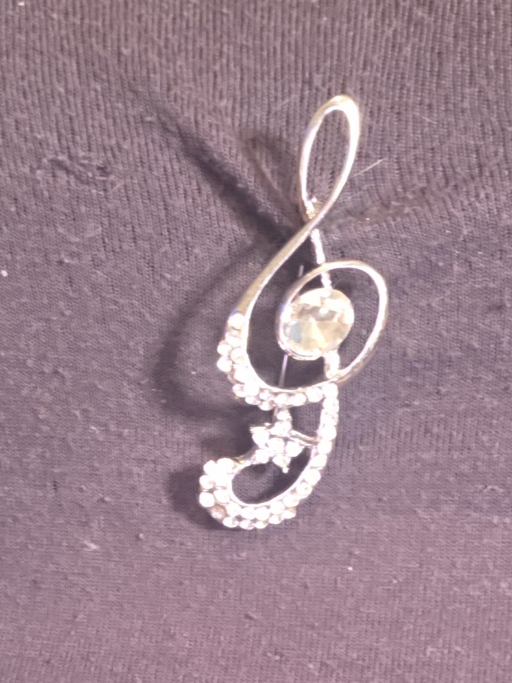 Elegant Silver-Tone Musical Note Crystal Pendant - Silver